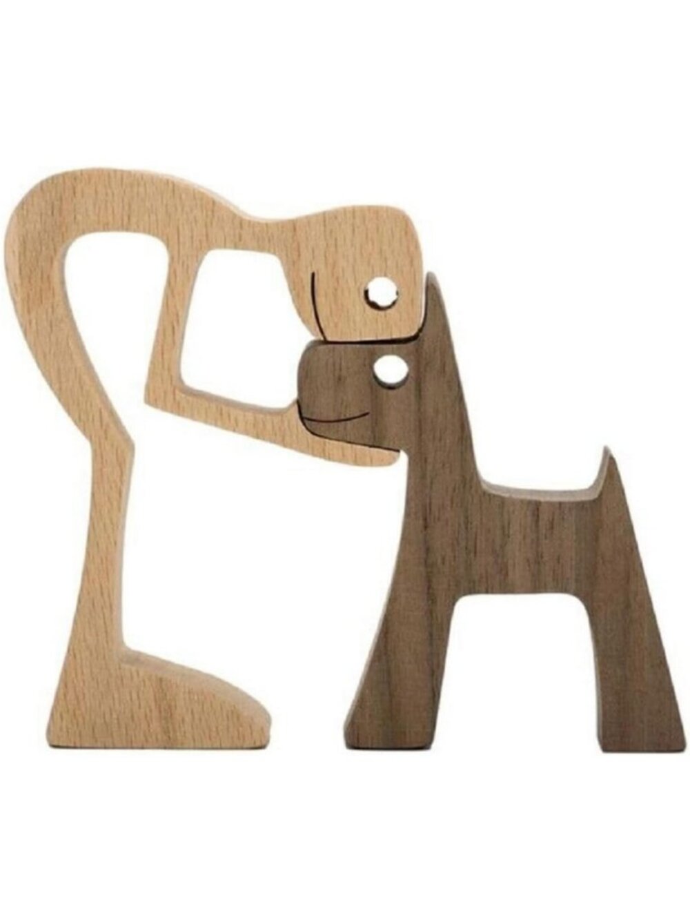 Hand-Carved Wood Dog & Human Statue Figurine | Unique Home Office Decor